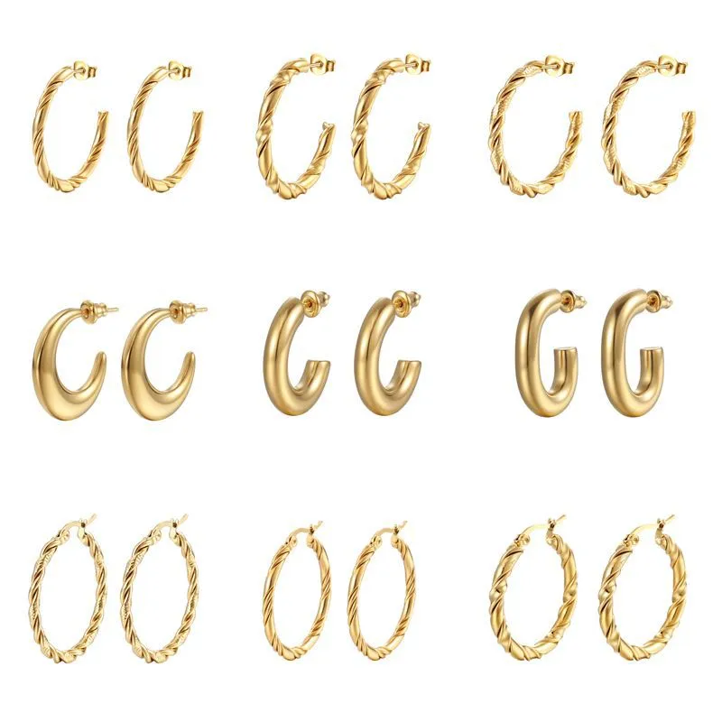 Wholesale PVD Coated 18K Gold Real Gold Plated Solid Color 201 Stainless Steel Fashion Waterproof Non Tarnish Earrings