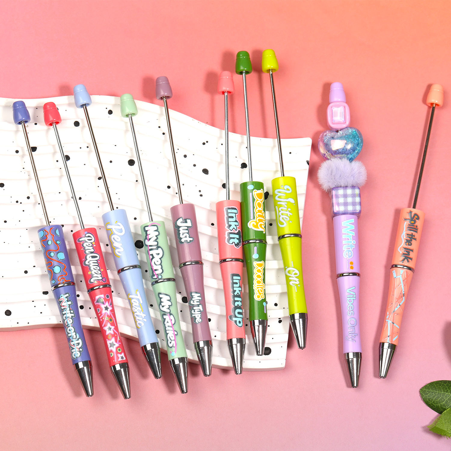 Wholesale Beadable pens, colorful English letter printed beads