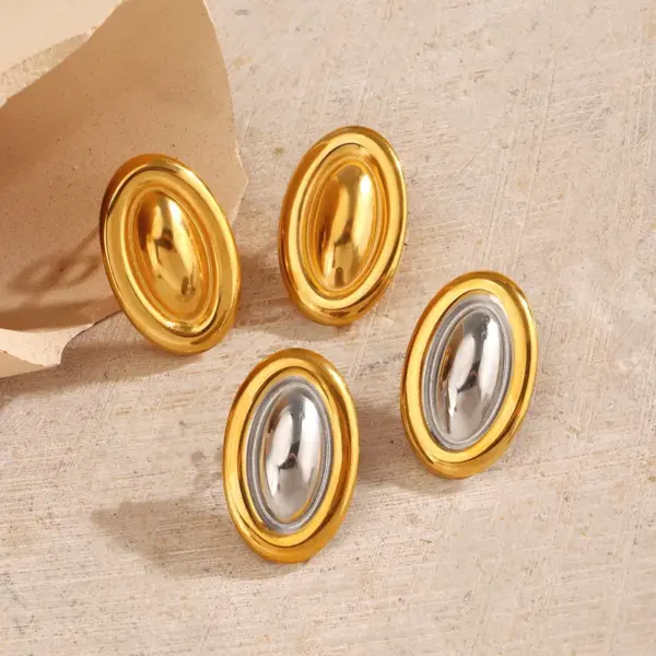 Wholesale Ion Plating (IP) 18K Gold Plated Oval 304 Stainless Steel Elegant Glam Hip-Hop Waterproof Non Tarnish Ear Studs