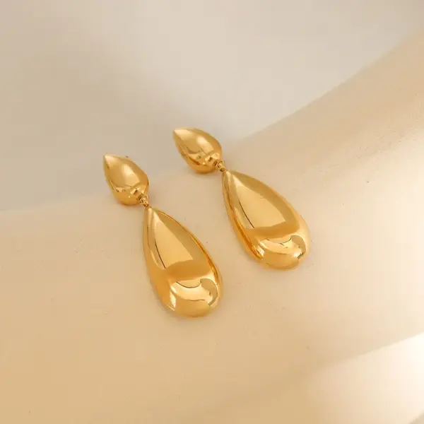 PVD Coated Real Gold Plated 18K Gold Water Droplets 304 Stainless Steel French Style Waterproof Non Tarnish Drop Earrings