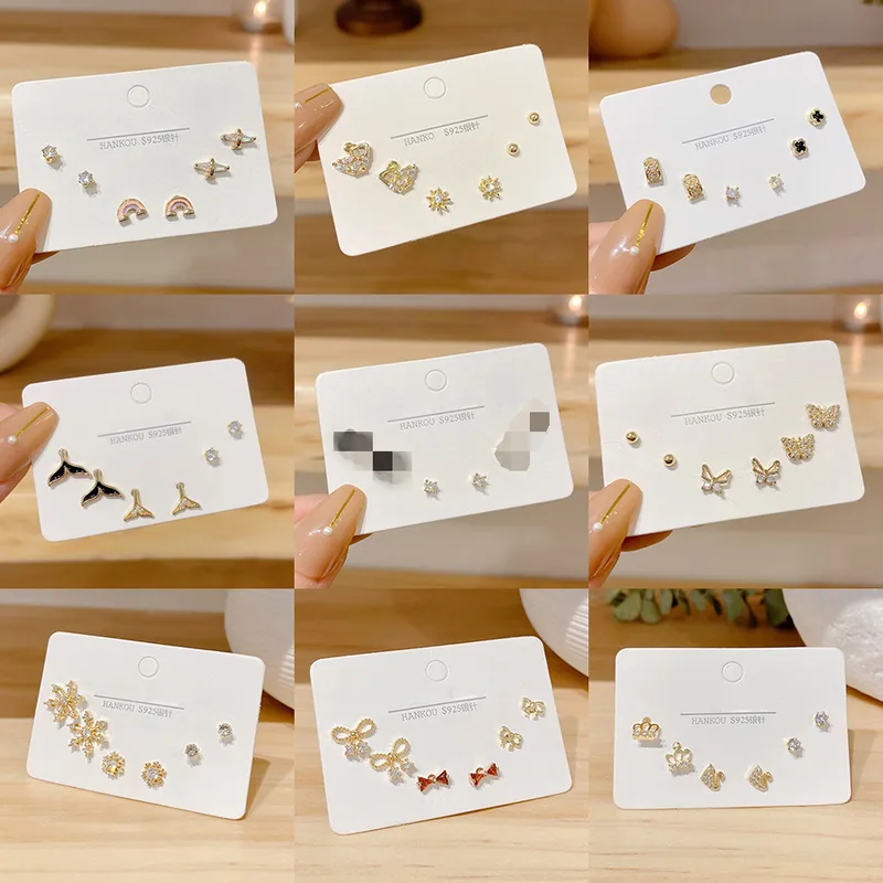 Wholesale 1 Set Fashion Rainbow Butterfly Fish Tail Copper Inlaid Zircon Ear Studs