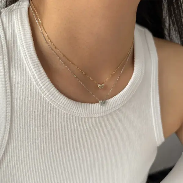 Wholesale Stainless Steel New Exquisite Micro Inlaid Zircon Minimalist Style Versatile Heart Pendant Necklace For Women Vacuum Furnace Electroplating High Quality Non-Fading Jewelry