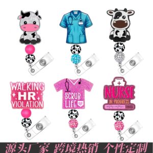 Wholesale Cross-border New Hot Sale Plastic Acrylic Beaded Chest Card ID Easy Pull Buckle Diy Glitter Stretchable Keychain