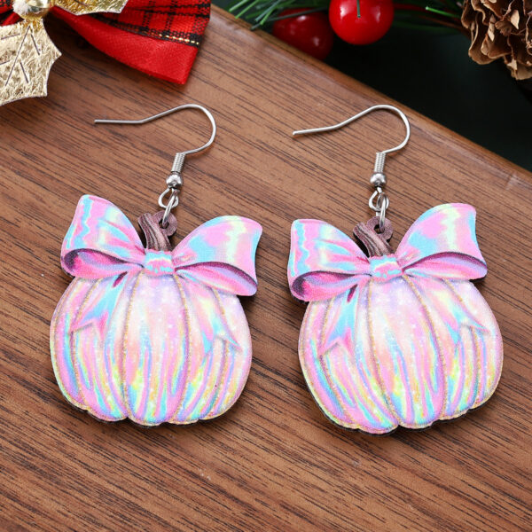 oly-49cc65cf85e1da1e148ba2bd564b2f64 Wholesale Cross-Border New Bow Painted Pumpkin Pendant Earrings Wooden Double-Sided Thanksgiving Christmas New Year Gift
