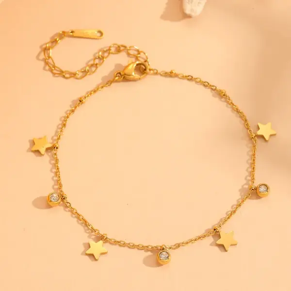 Wholesale 304 Stainless Steel Round Water Droplets Eye PVD Coated Rhinestones Shell 18K Real Gold Plated Cute Sweet Waterproof Non Tarnish Inlay Gold Bracelets Necklace
