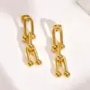 Wholesale PVD Coated Real Gold Plated 18K Gold U Shape 201 Stainless Steel Fashion Waterproof Non Tarnish Drop Earrings