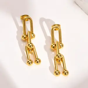 Wholesale PVD Coated Real Gold Plated 18K Gold U Shape 201 Stainless Steel Fashion Waterproof Non Tarnish Drop Earrings