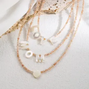 Wholesale Vacation Mama Letter Stainless Steel Freshwater Pearl Zircon Beaded 18k Gold Plated Necklace