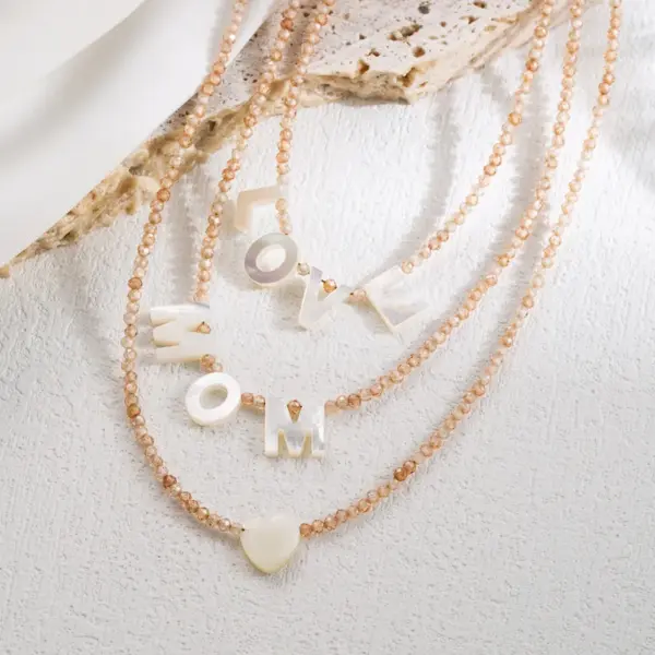 Wholesale Vacation Mama Letter Stainless Steel Freshwater Pearl Zircon Beaded 18k Gold Plated Necklace