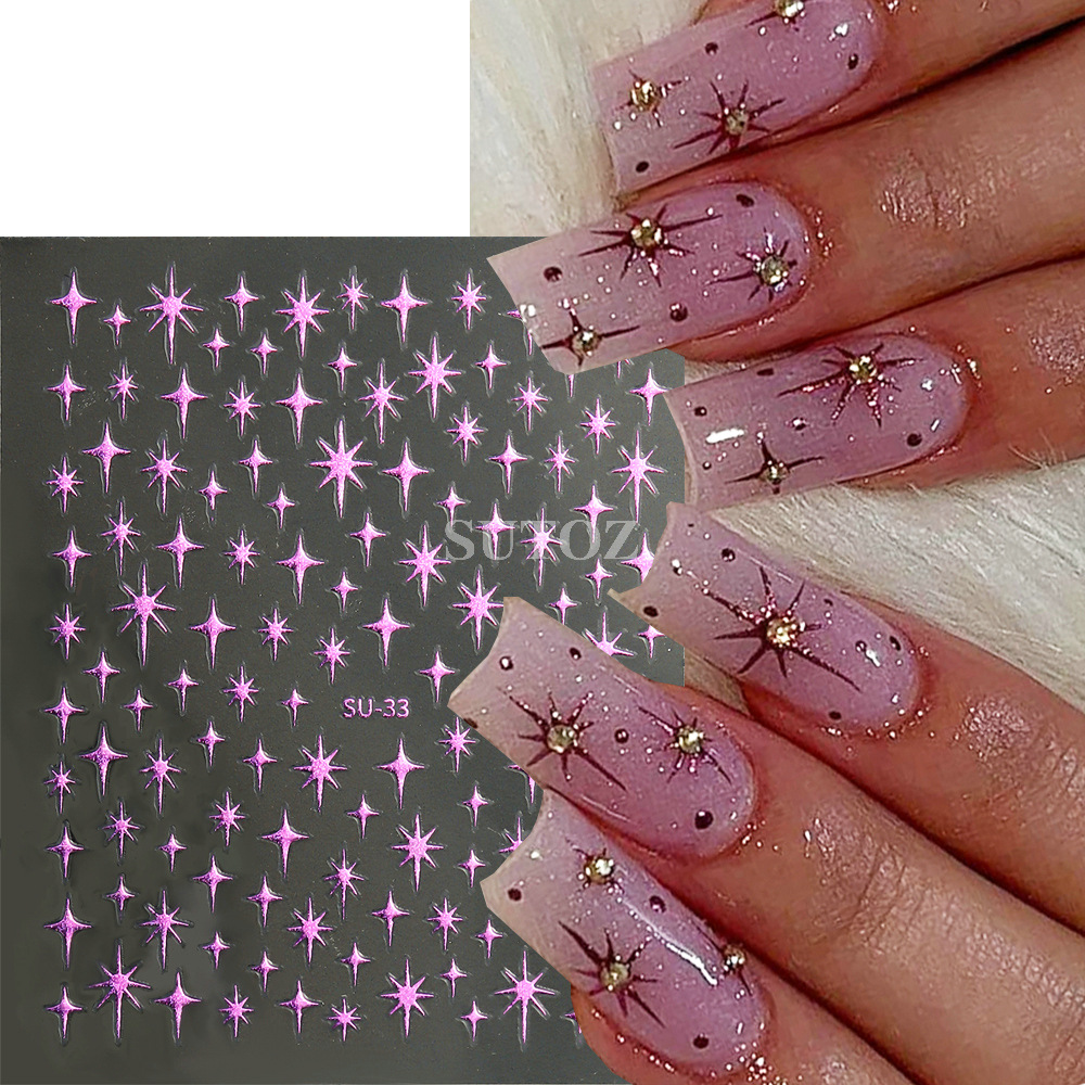 Wholesale Nail Art Stickers Sparkling Four-inted Star Fairy Nail 3D Adhesive Stickers