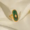 Wholesale 304 Stainless Steel Oval PVD Coated Natural Stone 18K Gold Plated Real Gold Plated INS Style Simple Style Waterproof Non Tarnish Plating Inlay Gold Rings