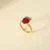 Wholesale Jewelry Cute Vintage Style Cherry Strawberry Brass Zircon 18K Gold Plated Open Rings