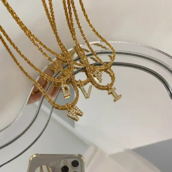 304 Stainless Steel Letter PVD Coated Zircon 18K Real Gold Plated Simple Style Inlay Pendant Necklace