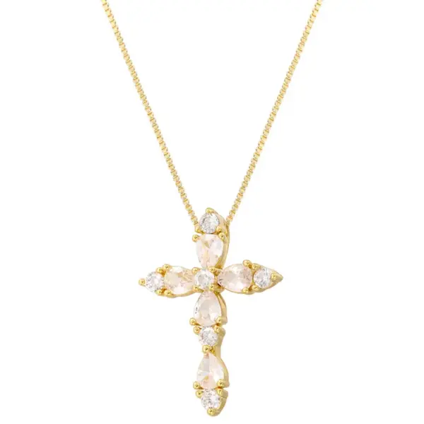 Wholesale Brass 18K Gold Plated Hip-Hop Luxurious Cool Style Cross Inlay Zircon Pendant Necklace
