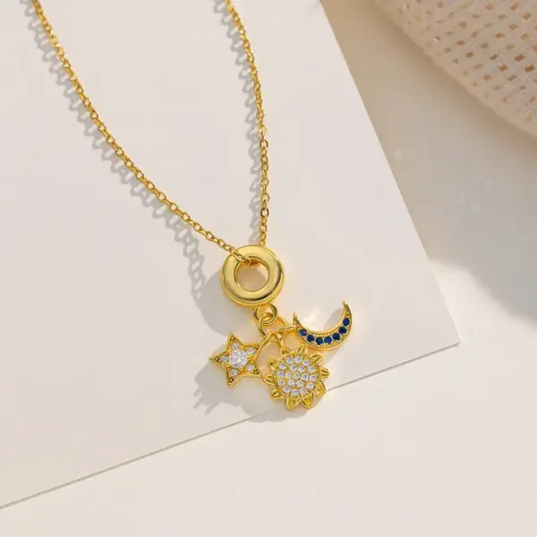Wholesale 316 Stainless Steel Copper Sun Star Moon Electroplated 18K Real Gold Plated Elegant Cable Chain Pendant Necklace