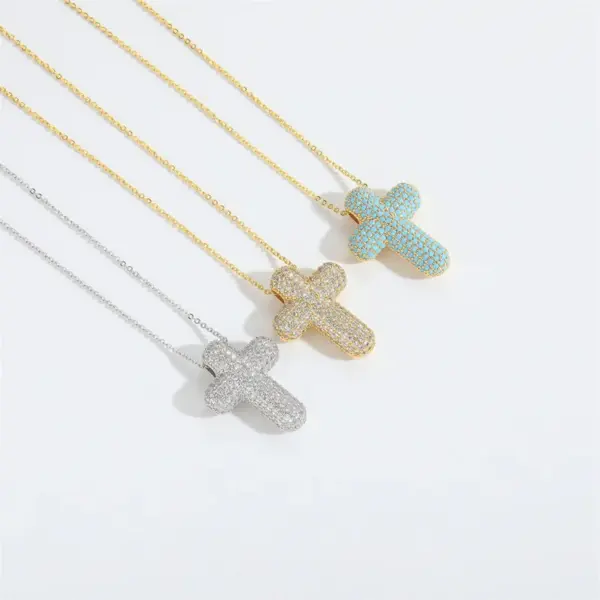 Copper Cable Chain 14K Gold Plated Cross Heart Shape Zircon Necklace