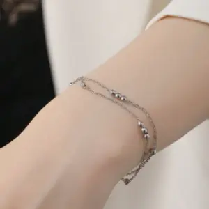 【XKB2256】Double Layer Bead Bracelet / Steel Color