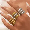 Wholesale PVD Coated Real Gold Plated 18K Gold Geometric 304 Stainless Steel Hawaiian Lady Tropical Waterproof Non Tarnish Rings