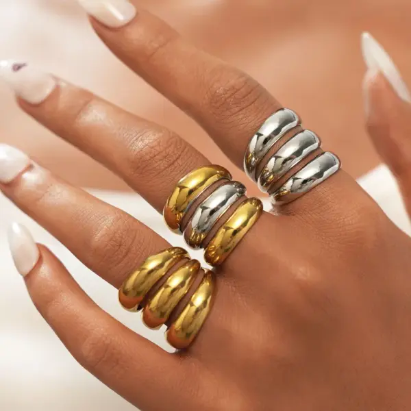 Wholesale PVD Coated Real Gold Plated 18K Gold Geometric 304 Stainless Steel Hawaiian Lady Tropical Waterproof Non Tarnish Rings