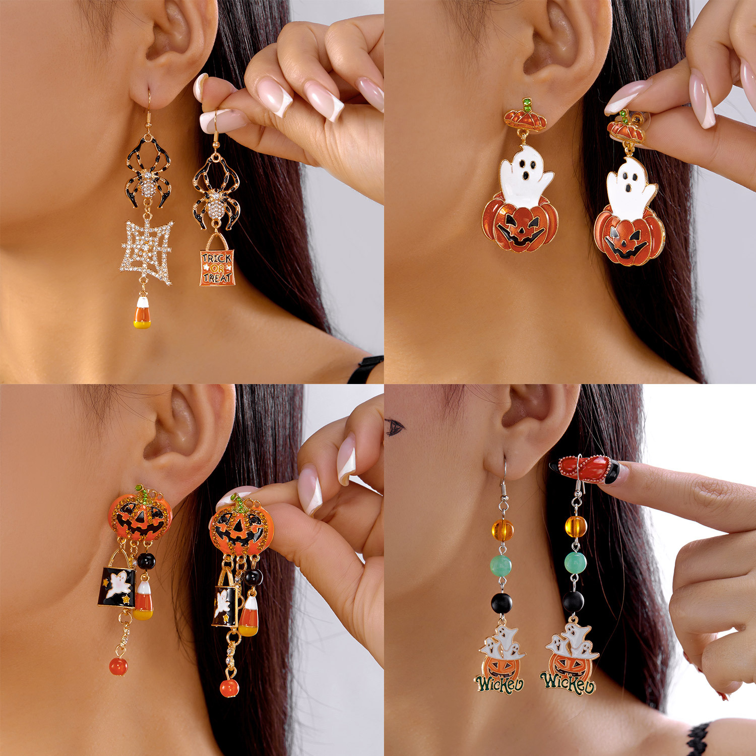 Wholesale Oil-ipping Pumpkin Ghost Earrings