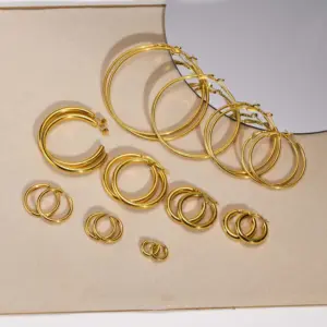 PVD Coated Real Gold Plated Circle 304 Stainless Steel Simple Style Waterproof Non Tarnish Earrings