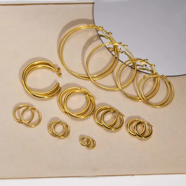 PVD Coated Real Gold Plated Circle 304 Stainless Steel Simple Style Waterproof Non Tarnish Earrings