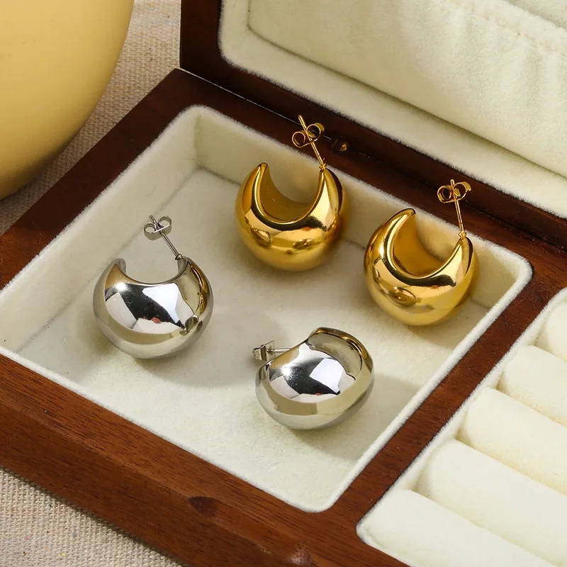 Wholesale PVD Coated Real Gold Plated C Shape 304 Stainless Steel Simple Style Waterproof Non Tarnish Ear Studs