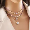 Wholesale Bohemian Heart Shape Eye Stainless Steel Natural Stone Beaded Plating 18K Gold Plated Necklace
