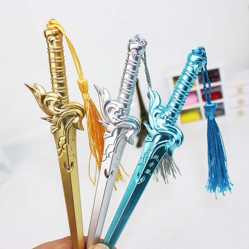Wholesale South Korea Creative Sword Gel Pen Long Sword Tassel Blue Core Wean Pen Student Stationery 8716