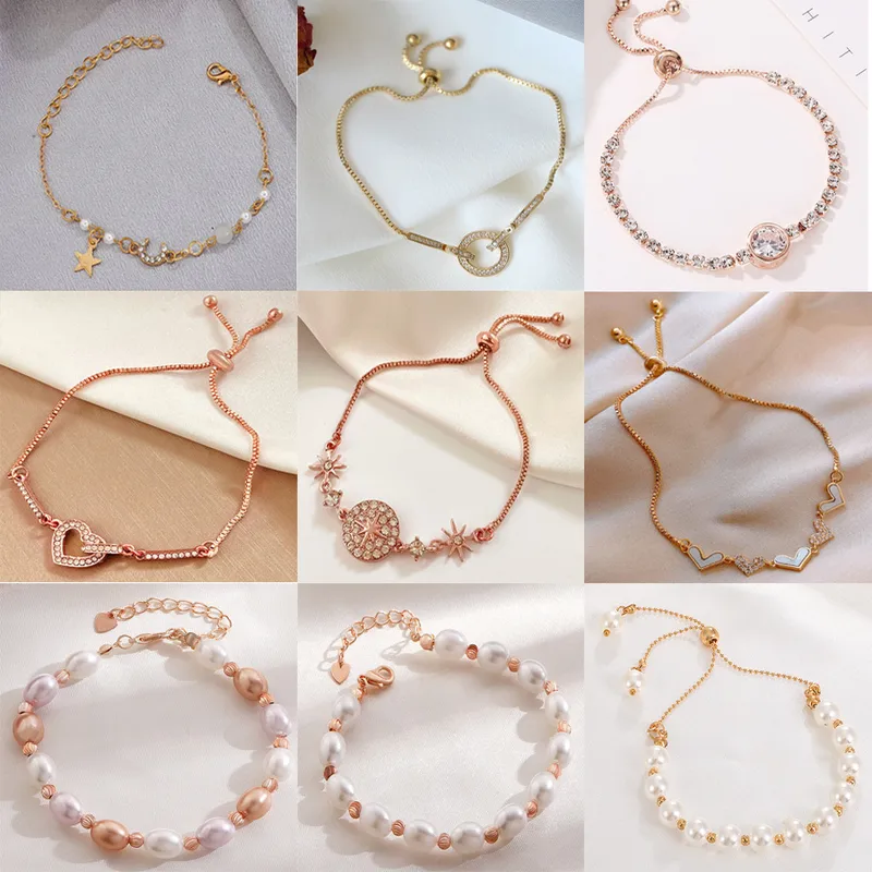 Wholesale Glam Heart Shape Metal Plating Artificial Pearls Rhinestones Women's Bracelets