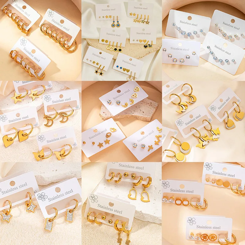 Wholesale 1 Set 1 Pair Elegant Star Heart Shape Bow Knot Plating Titanium Steel op Earrings Earrings Ear Studs
