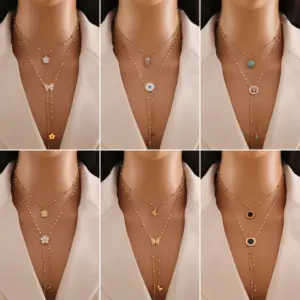 Wholesale Simple Style Flower Butterfly Stainless Steel Plating 18K Gold Plated Pendant Necklace
