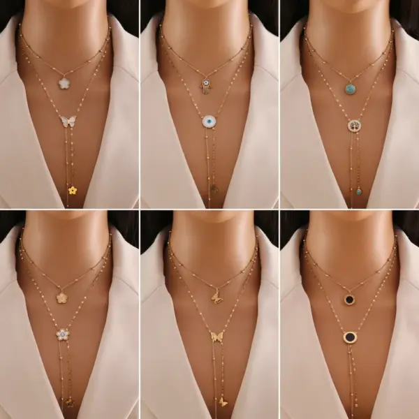 Wholesale Simple Style Flower Butterfly Stainless Steel Plating 18K Gold Plated Pendant Necklace