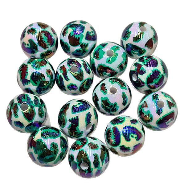 Wholesale 16mm dual-color UV plated printed leopard print beaded DIY pen, phone chain, keychain, car pendant and other accessories