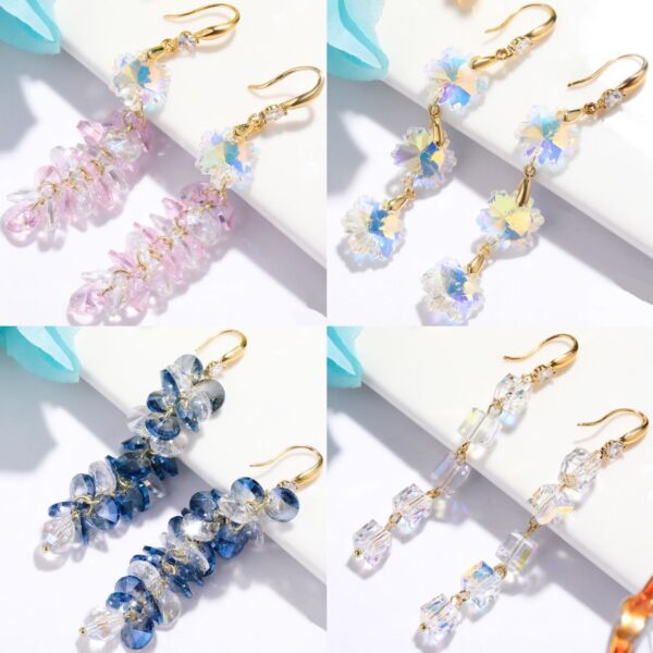 Wholesale Cross-border European and American Jewelry Hot Sale Long Crystal Earrings Light Luxury High-end Colorful Crystal Water Drop Earrings for Women