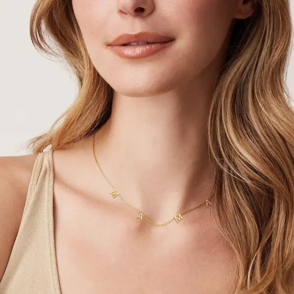PVD Coated Real Gold Plated Letter 304 Stainless Steel MAMA Simple Style Waterproof Non Tarnish 304 Stainless Steel Necklace