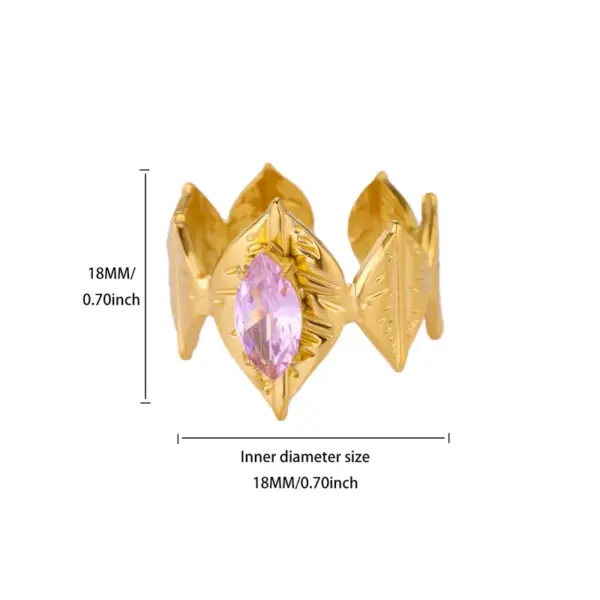 18K Gold Plated 304 Stainless Steel Vacuum Electroplating (In Furnace) Zircon Heart-shaped Flower Medical Steel Hypoallergenic Open Ring Beautiful Ring Valentine's Day Gift Jewelry