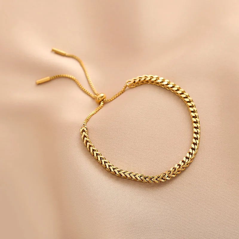 Wholesale Simple Style Grain Titanium Steel Plating 18k Gold Plated Bracelets