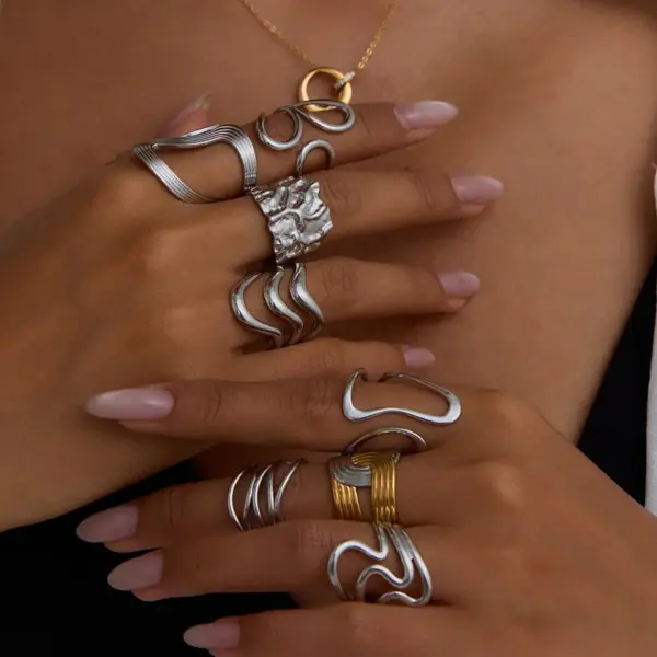 PVD Coated Real Gold Plated Geometric 304 Stainless Steel IG Style Elegant Retro Waterproof Non Tarnish Open Rings