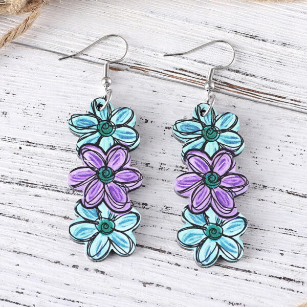 oly-4a2089e15390ab6c6cd6eda8e6b3e556 Wholesale Spring and Summer Bohemian Color Flower Pendant Earrings Women Wooden Double-Sided Earrings Camping Holiday Gift