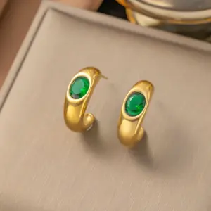 2 [Ag35] C- Shaped Lvzuan Earrings / Gold