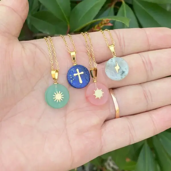 Wholesale Pastoral Geometric Natural Stone 18K Gold Plated Natural Stone Pendant Necklace In Bulk
