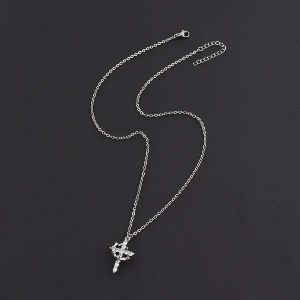 Wholesale New Fashion Vacuum Electroplated 18K Real Gold Gold Silver Micro Pave Zircon Cross Crown Pendant 201 Stainless Steel Chain Women's Necklace