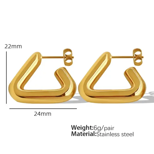 304 Stainless Steel Triangle Croissant Rhombus PVD Coated 18K Real Gold Plated 18K Gold Elegant Vintage Style Waterproof Non Tarnish Pleated Gold Silver Ear Studs