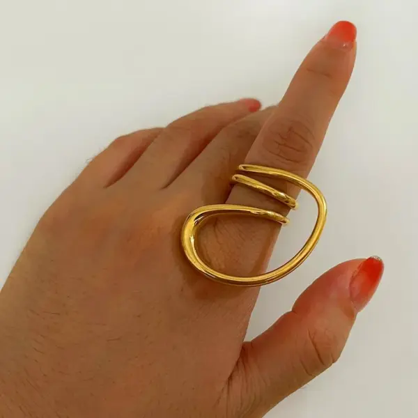 304 Stainless Steel Geometric PVD Coated White Shell Real Gold Plated Casual Nordic Style Retro Waterproof Non Tarnish Irregular Surgical Steel Anxiety Ring Open Rings