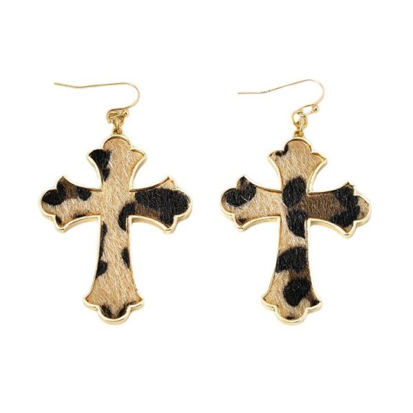 Wholesale European and American Cross-border Leopard Cross Earrings Fashion All-match Elegant Elegant Niche Spice Girls Cold Style Earrings 4372