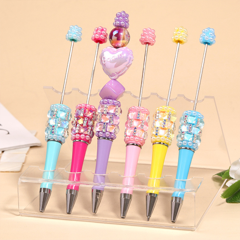 Wholesale Square diamond pearl bead pen, multi-color plastic rotating ballint pen