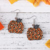 Wholesale Thanksgiving Leopard Print Pumpkin Pendant Wooden Double-Sided Earrings