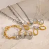 Wholesale 304 Stainless Steel Geometric PVD Coated 18K Real Gold Plated Real Gold Plated Simple Style Classic Style Waterproof Non Tarnish Cuban Link Chain Curb Chain Jewelry Set