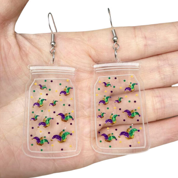 Wholesale Cross Border Acrylic Small Bottle Printed Earrings Clown Hat Lobster Lips Mask Carnival Party Earrings